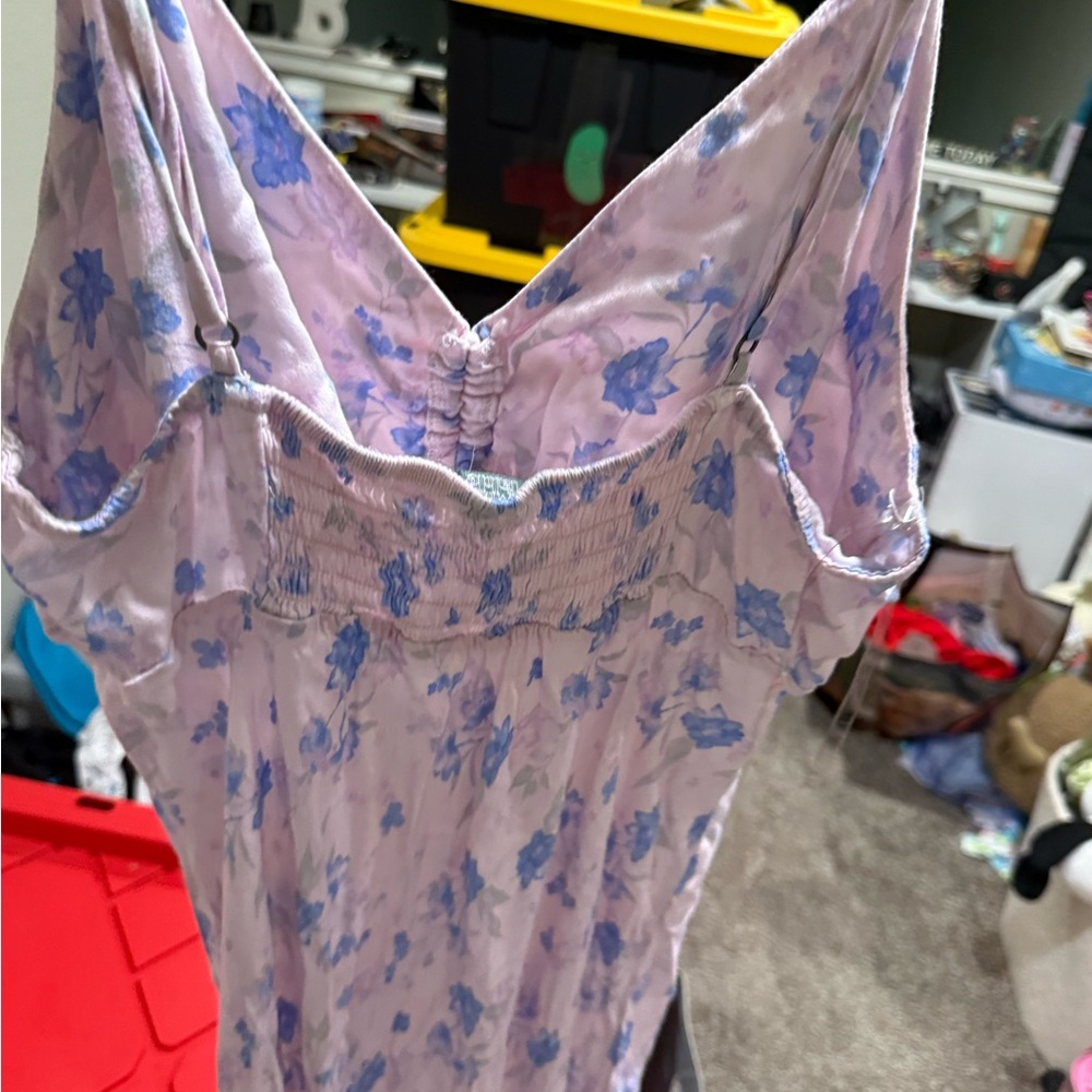 🥔Floral Maxi Dress super soft with Blue and Purple Pattern - Picture 4 of 5